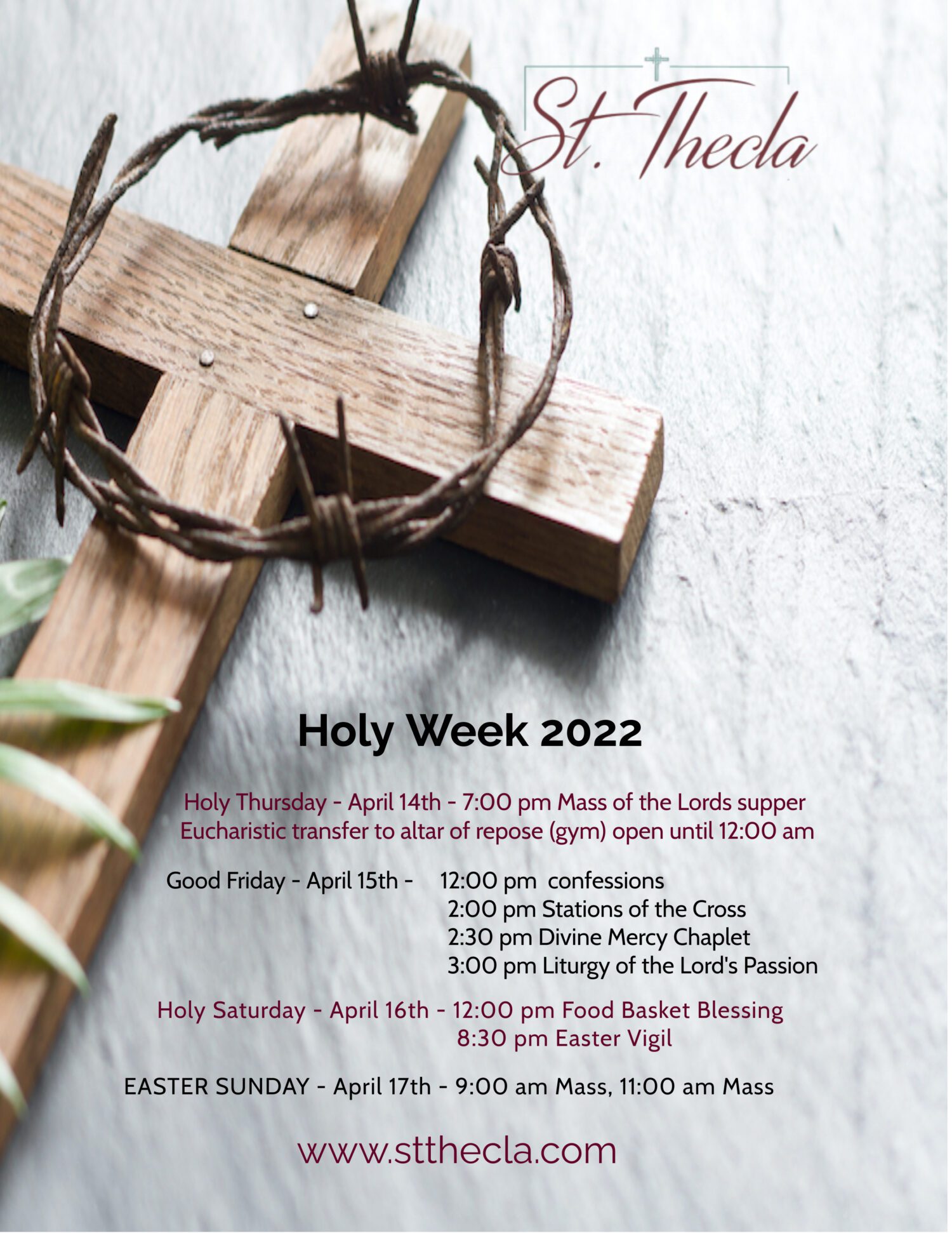 Holy Week Schedule – St. Thecla School