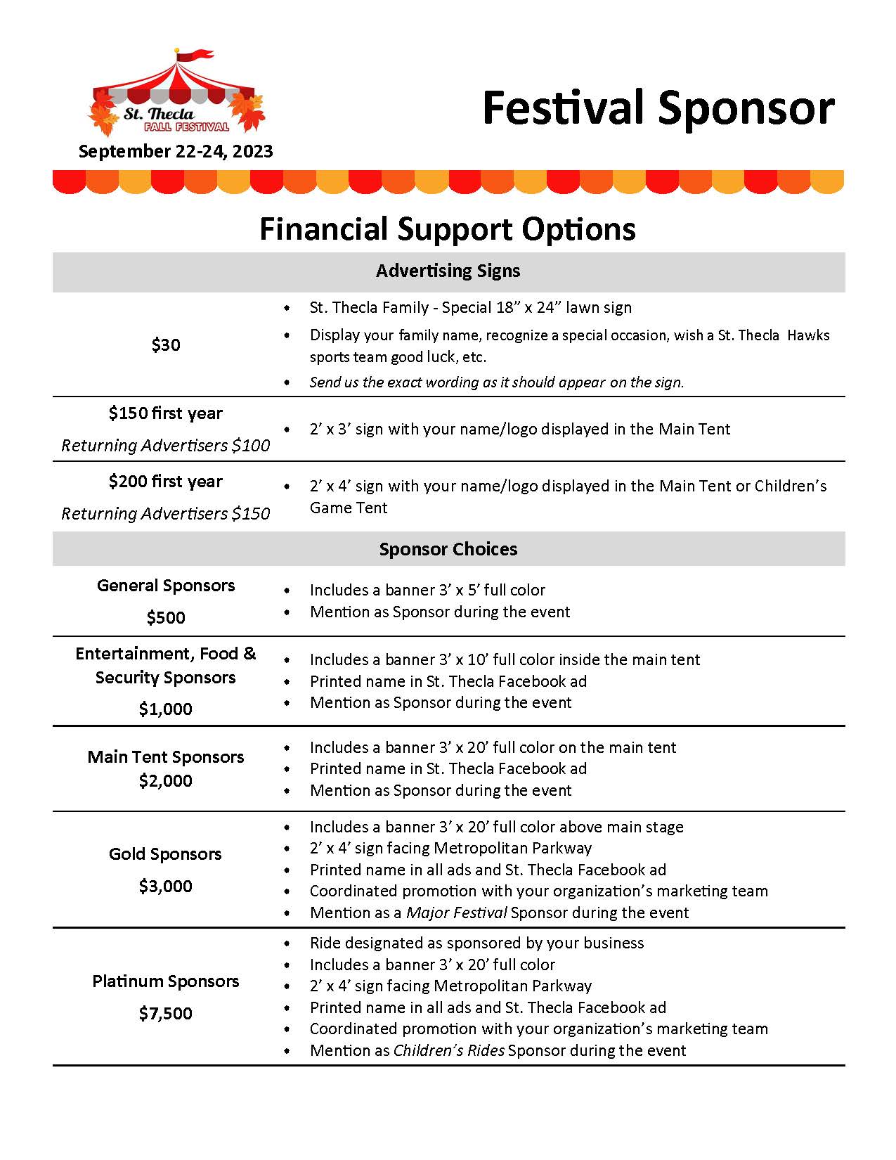 Sponsorship – St. Thecla School
